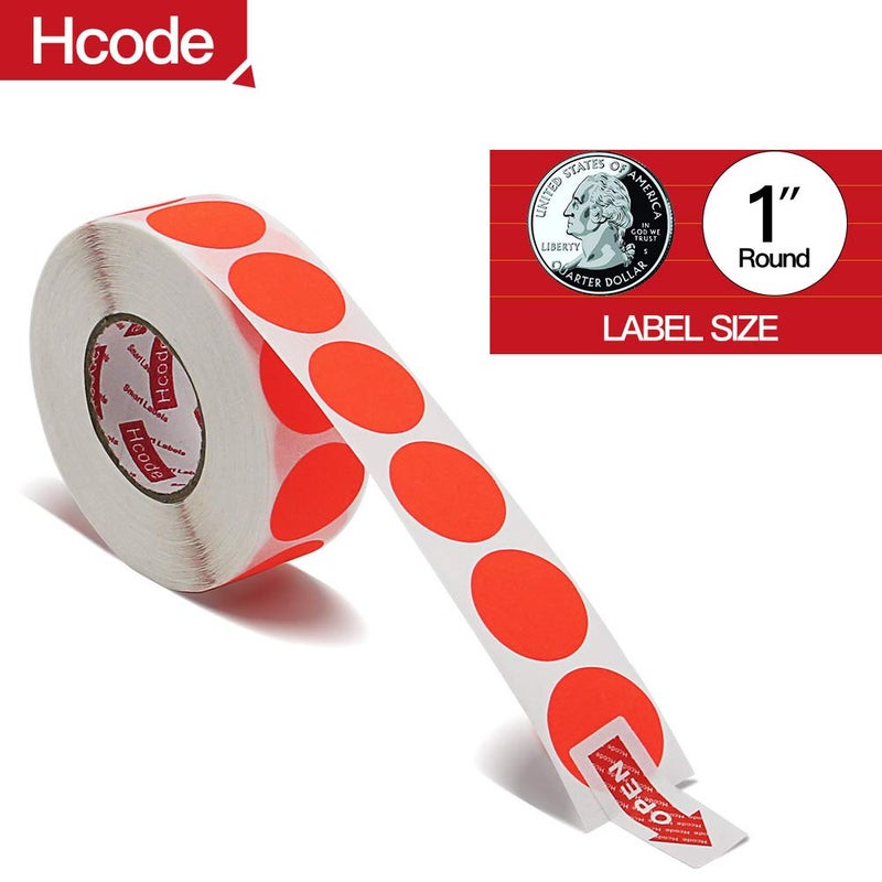 Hcode 1 Inch Color Coding Labels - Neon Fluorescent Garage Sale Stickers, Blank Yard Sale Price Stickers, Permanent Adhesive Dots, Frosted Surface Writable Paper Labels 100 (Fluorescent Red) - Image 2